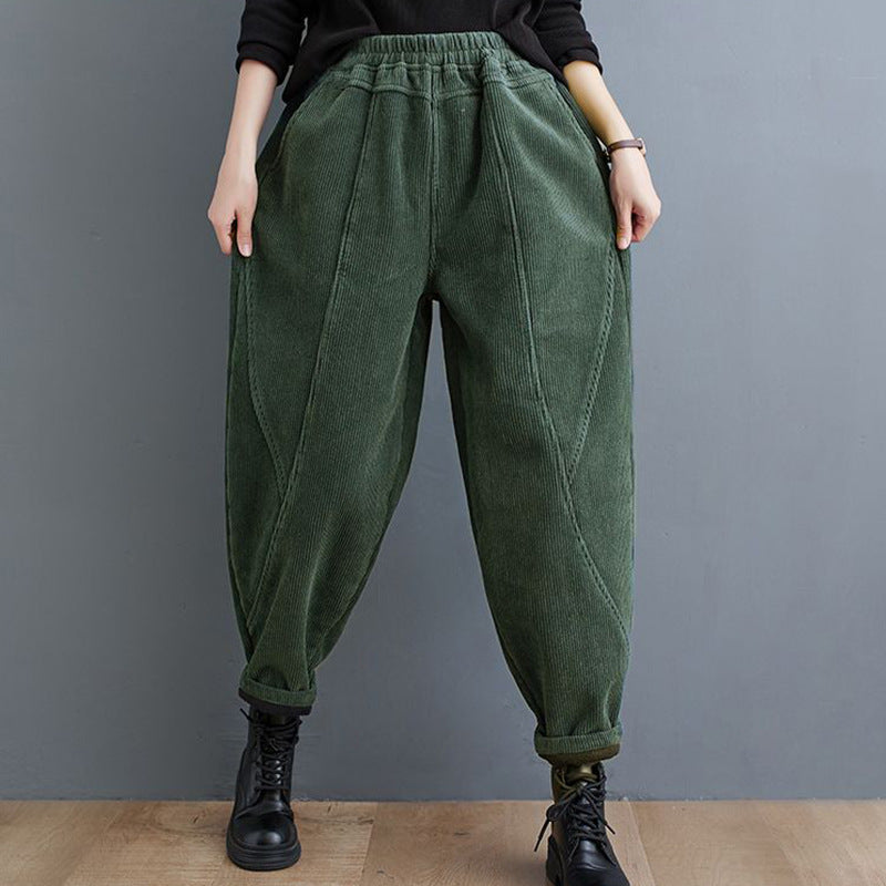 Padded corduroy harem pants for women
