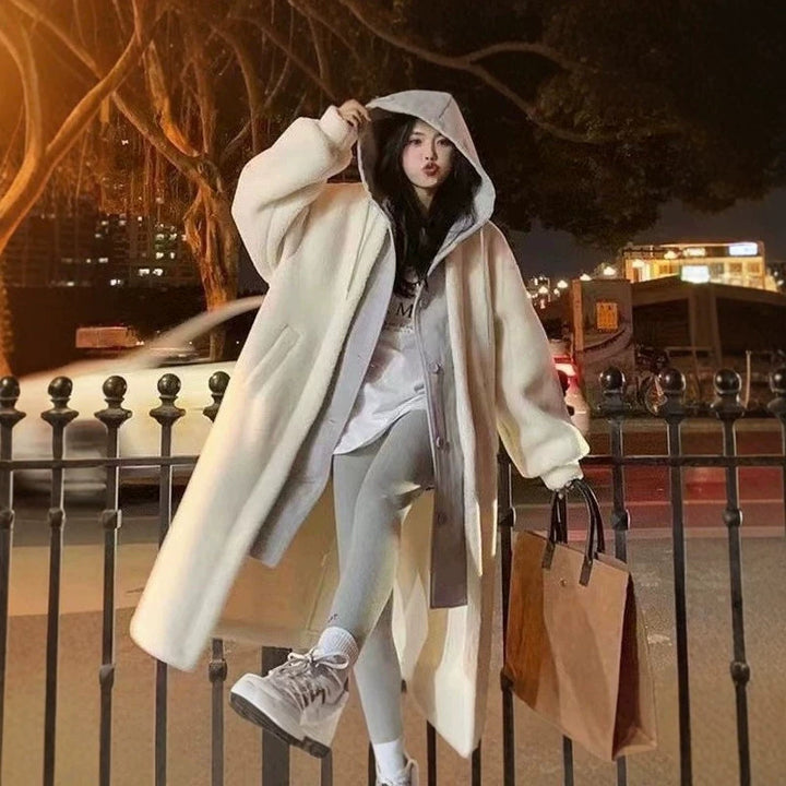 Women's hooded coat, mid-length, padded