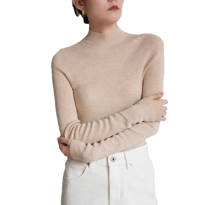 Elegant women's knit sweater with stand-up collar