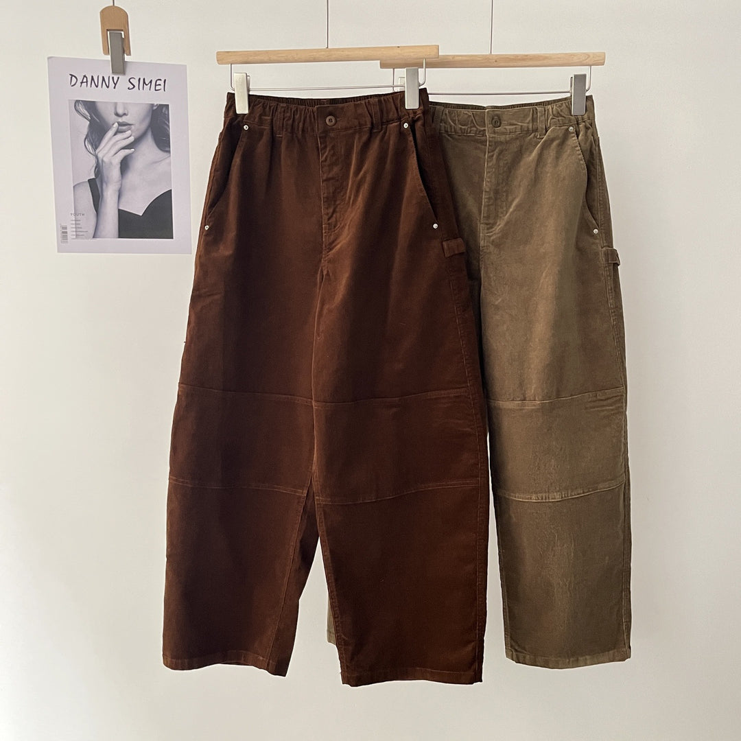 Casual corduroy cargo pants with elastic waistband