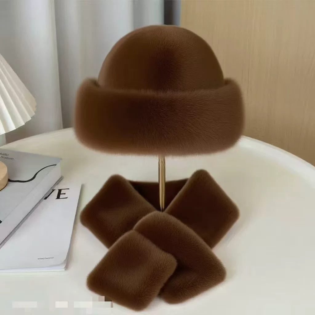 Faux fur hat and scarf set