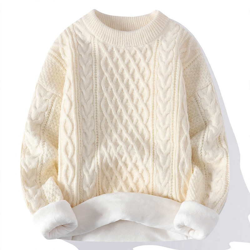 Padded knit sweater with cable pattern