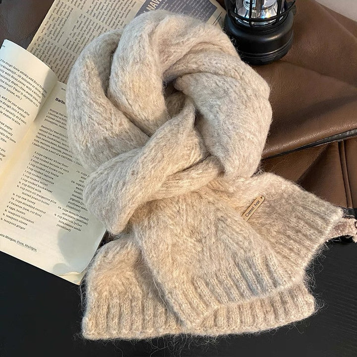 Solid color alpaca wool blend knit scarf, 22x162 cm