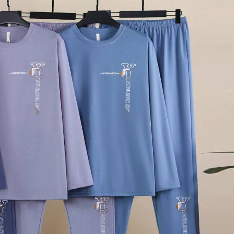 Men's pajama set made of combed cotton, elastic