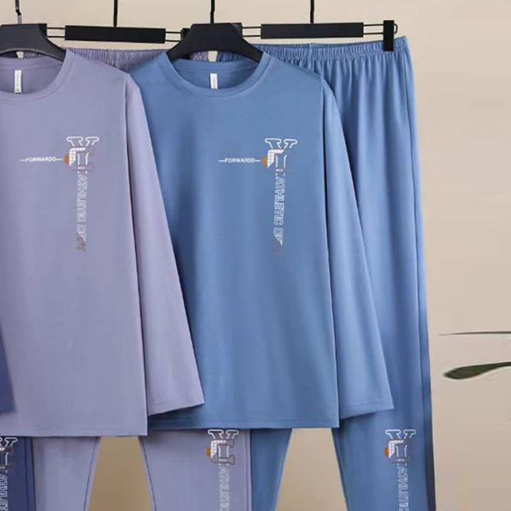 Men's pajama set made of combed cotton, elastic