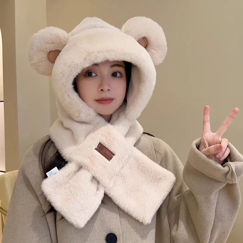 Plush set: hooded scarf and gloves