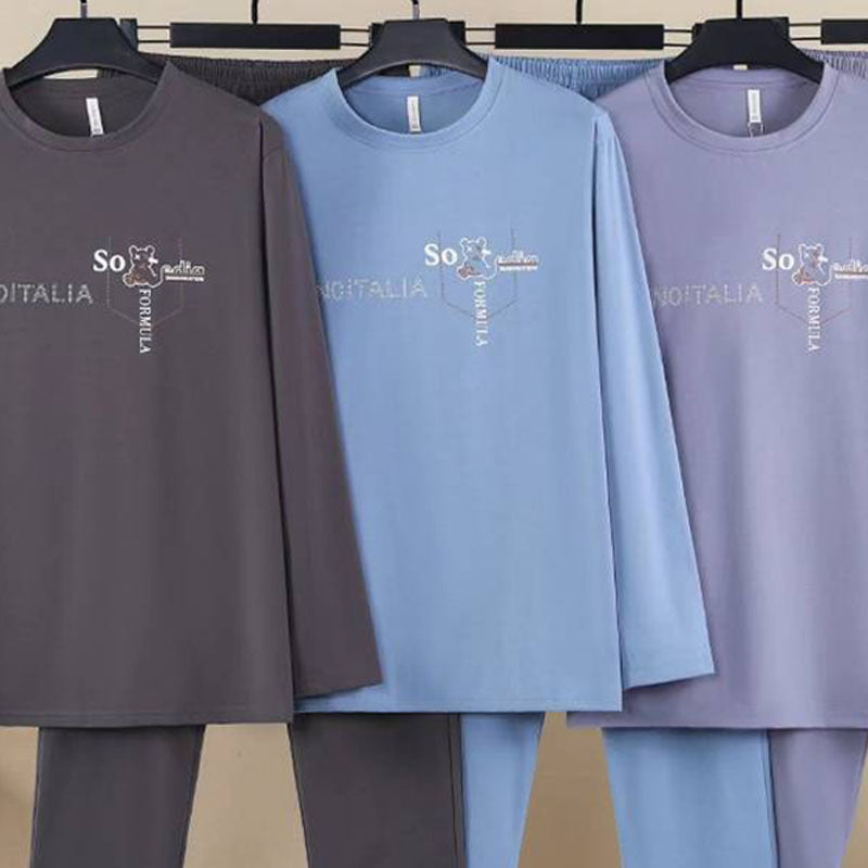 Men's pajama set made of combed cotton, elastic