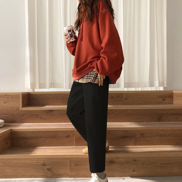 Cord pants with high waistband, wide cut, women