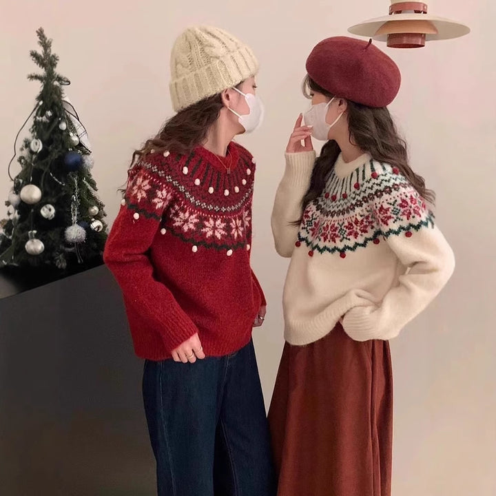 Festive Fair-Isle knitted sweater for women