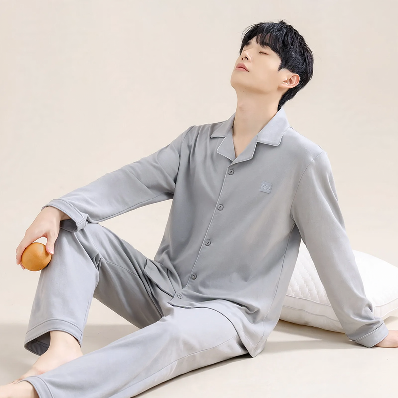 Men's tracksuit, 100% cotton, long-sleeved, breathable