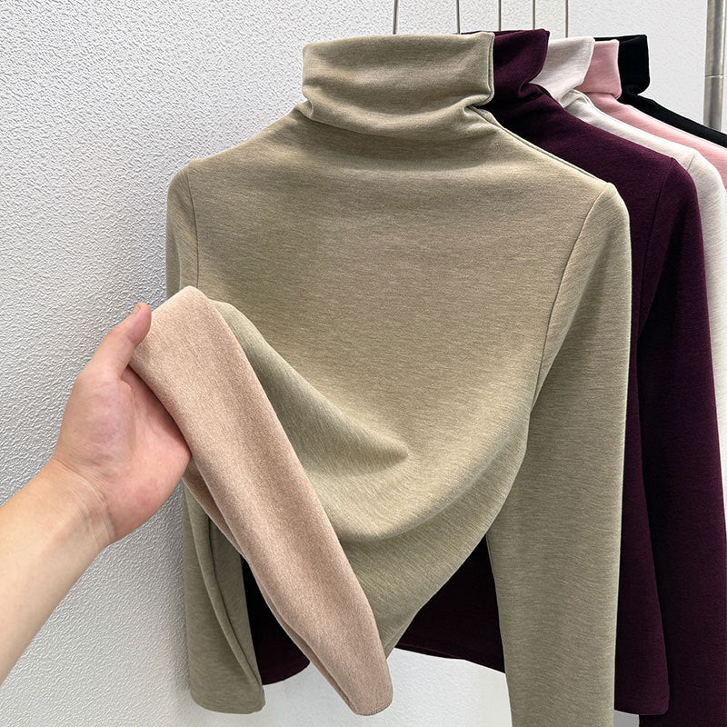 Wool blend turtleneck sweater with thermal lining