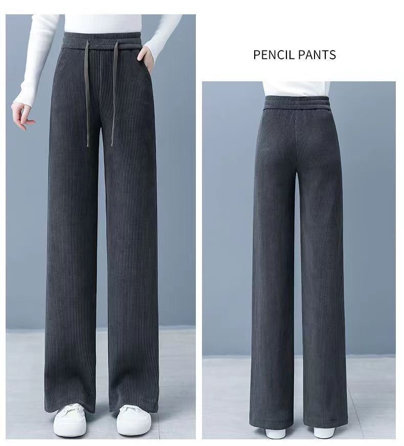 Women's corduroy pants, lined, wide cut