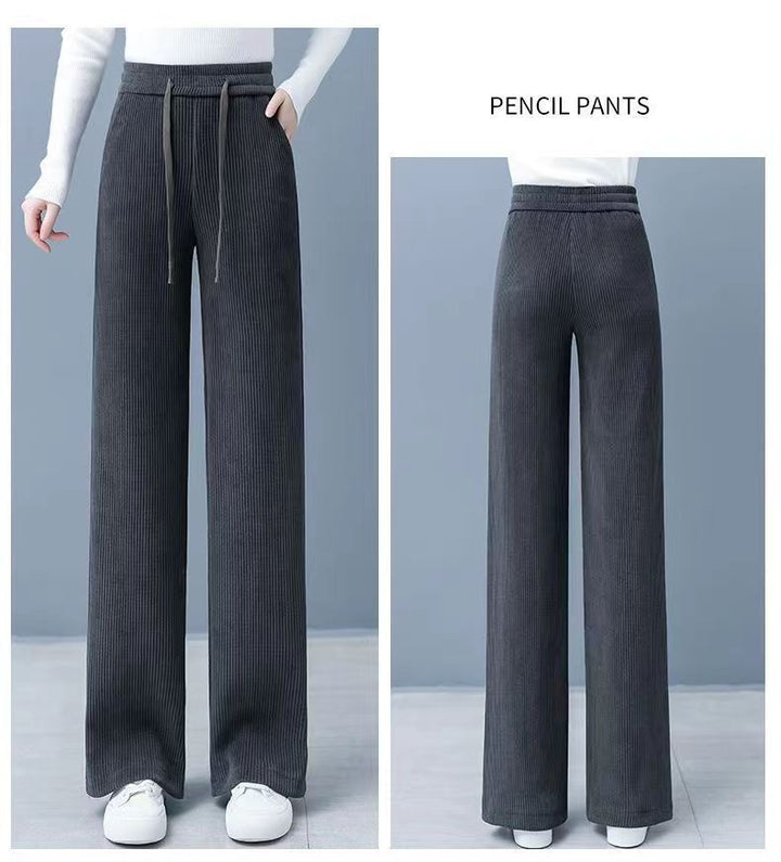 Women's corduroy pants, lined, wide cut