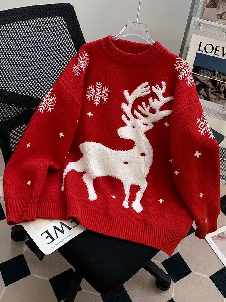 Christmas sweater for women, knitted, with reindeer and snowflakes