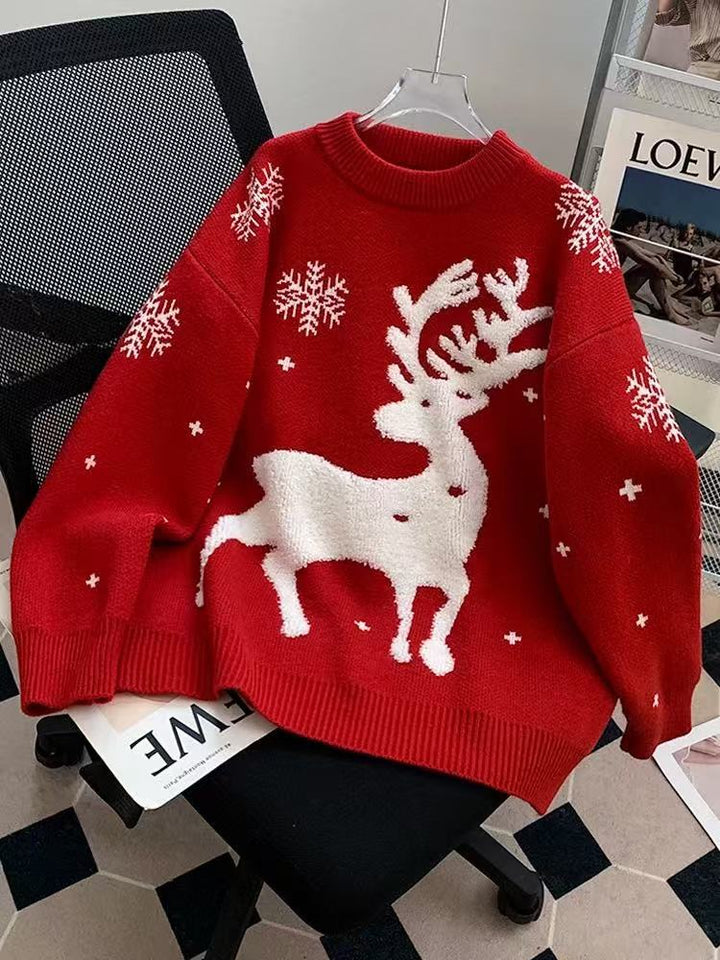 Christmas sweater for women, knitted, with reindeer and snowflakes
