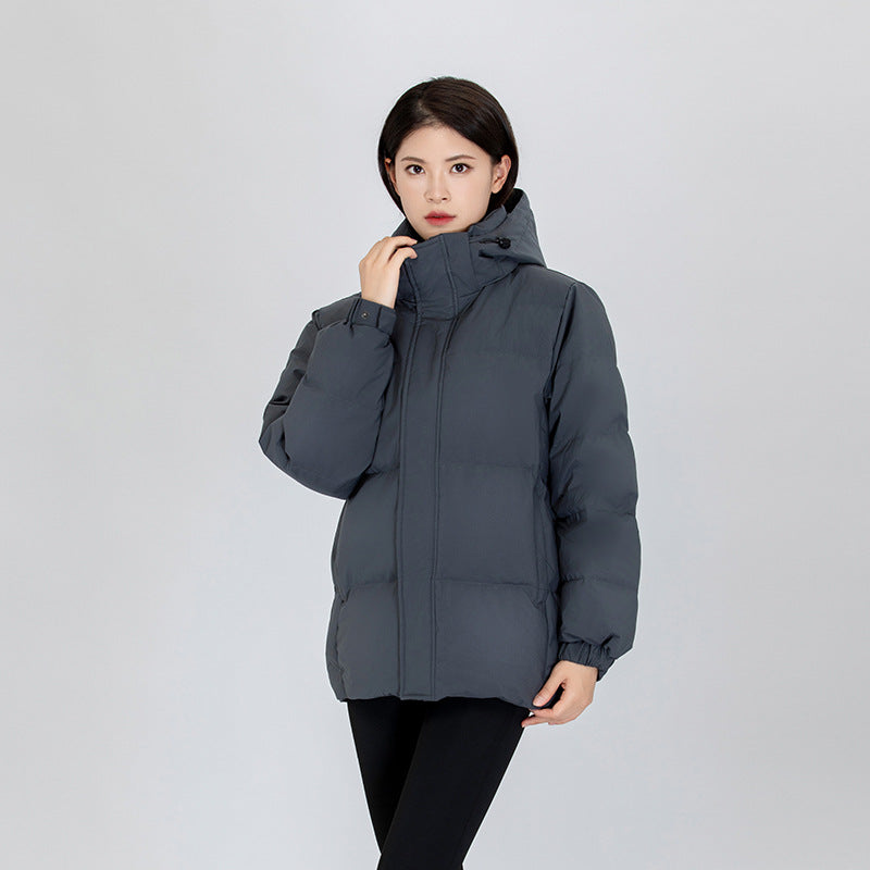 Short down jacket with removable hood for women