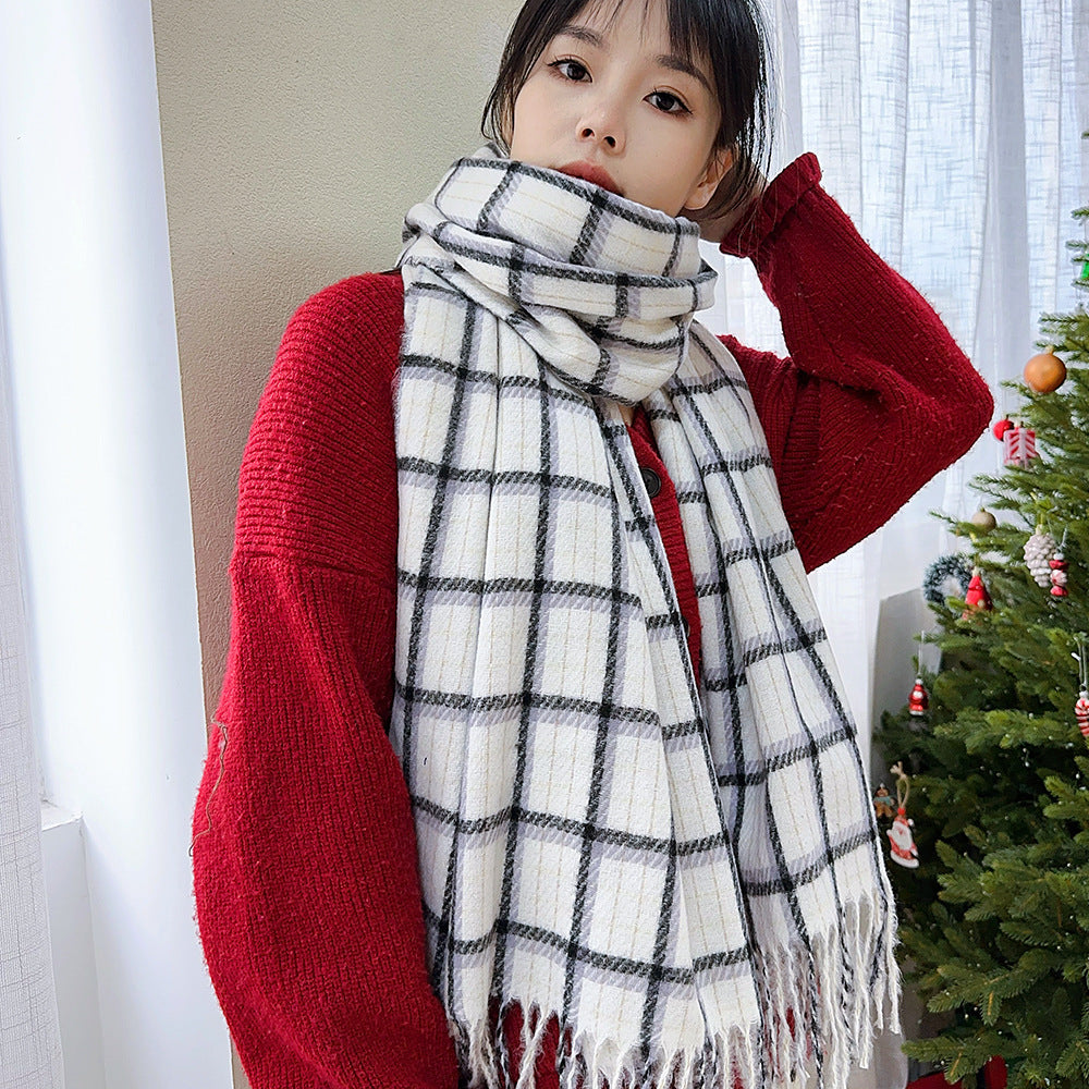 Thick checkered winter scarf, 200x50cm