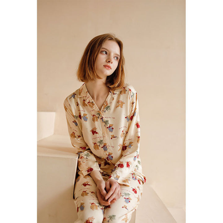 Women's Pajama Set, Satin Look, Christmas Bunny Print