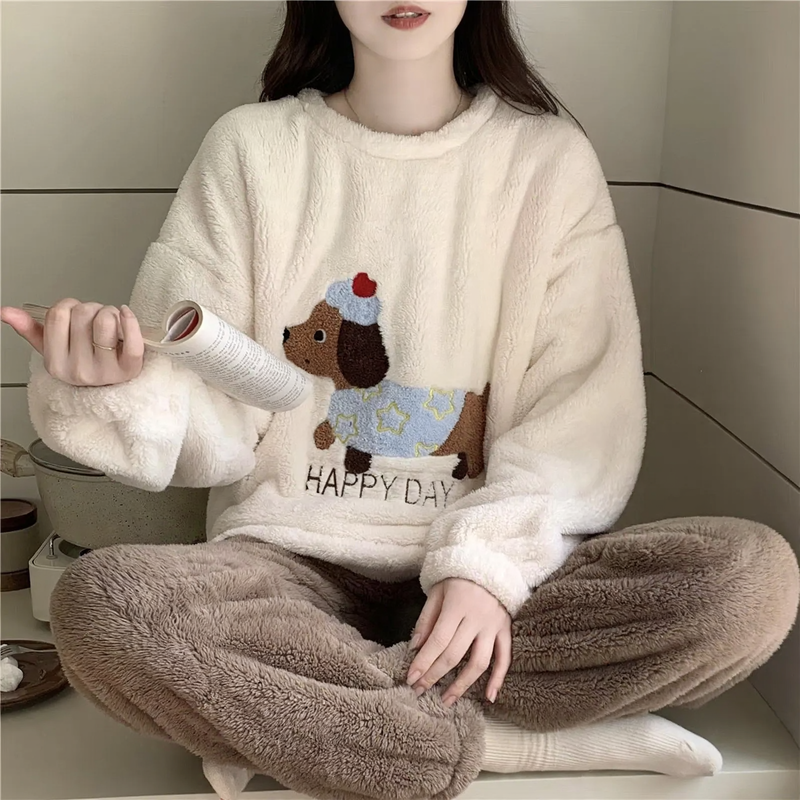 Women's pajamas, flannel, long-sleeved, playful design