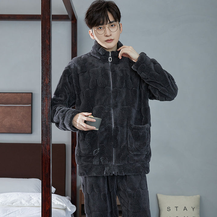 Pair-Pajama-Set made of coral fleece, lined, with zipper