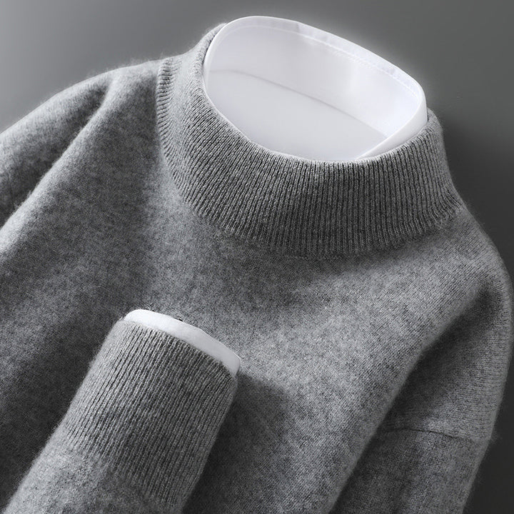 Men's wool sweater with stand-up collar, 100% wool