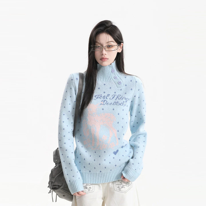 American sweater with snowflake jacquard