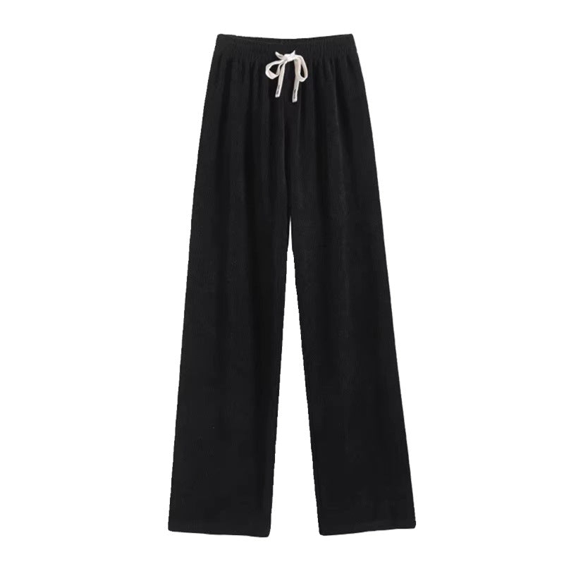 Chenille wide pants with zipper detail