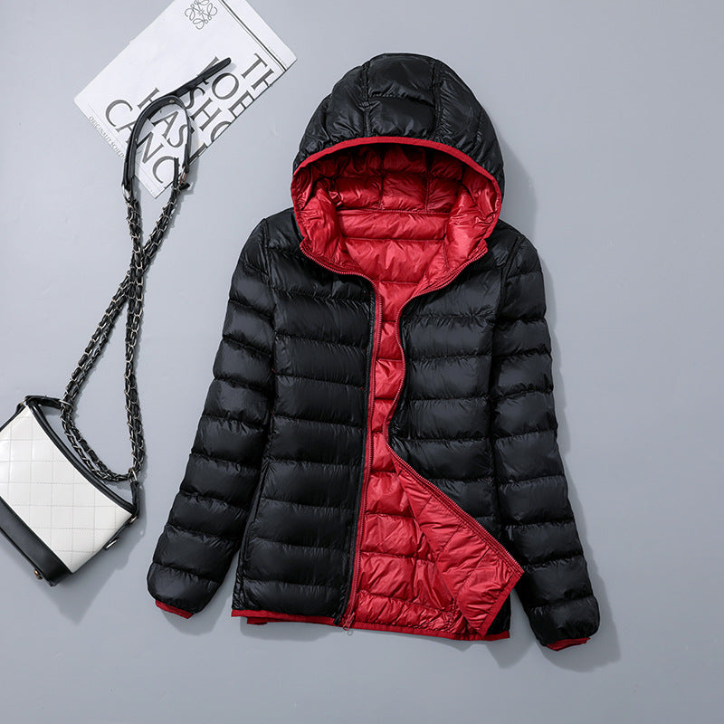 Reversible ladies' down jacket, lightweight and generously cut