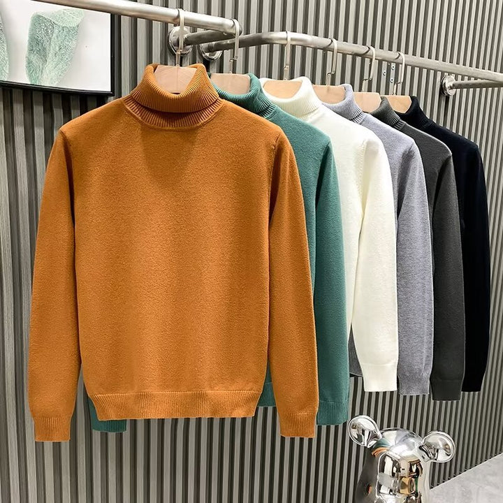 Men's knit sweater with high collar, warm and casual
