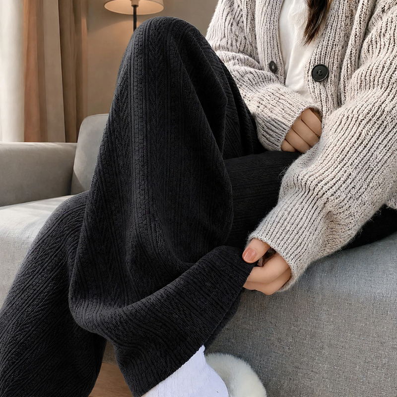 Women's corduroy pants, wide cut