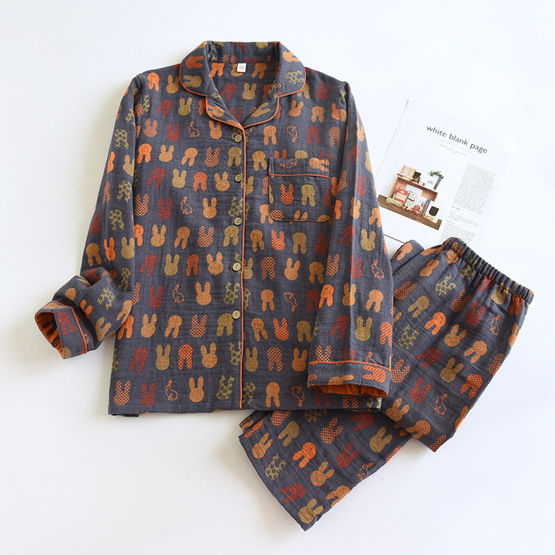 Pair-house suit made of cotton gauze, retro design