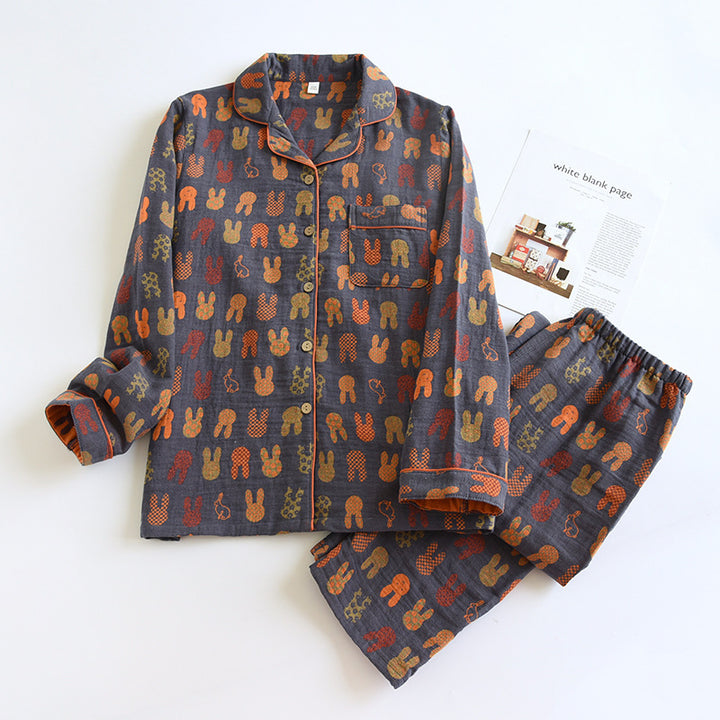 Pair-house suit made of cotton gauze, retro design