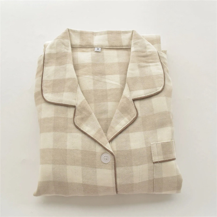 Classic plaid pajamas set for couples, long-sleeved
