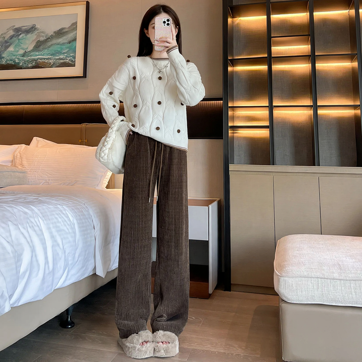Women's corduroy pants, straight cut, padded