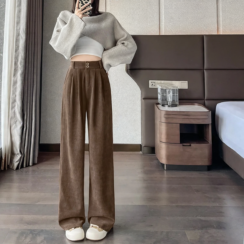 Women's corduroy trousers, padded, straight cut