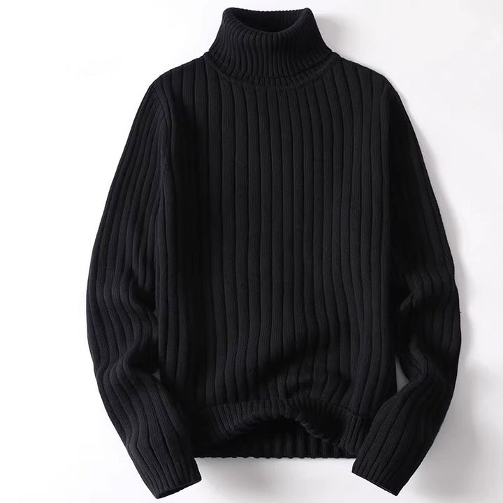 Men's cotton knit pullover with stand-up collar