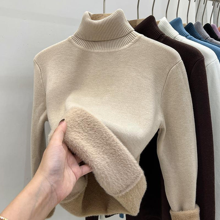 Women's turtleneck sweater, lined, warm, long sleeve