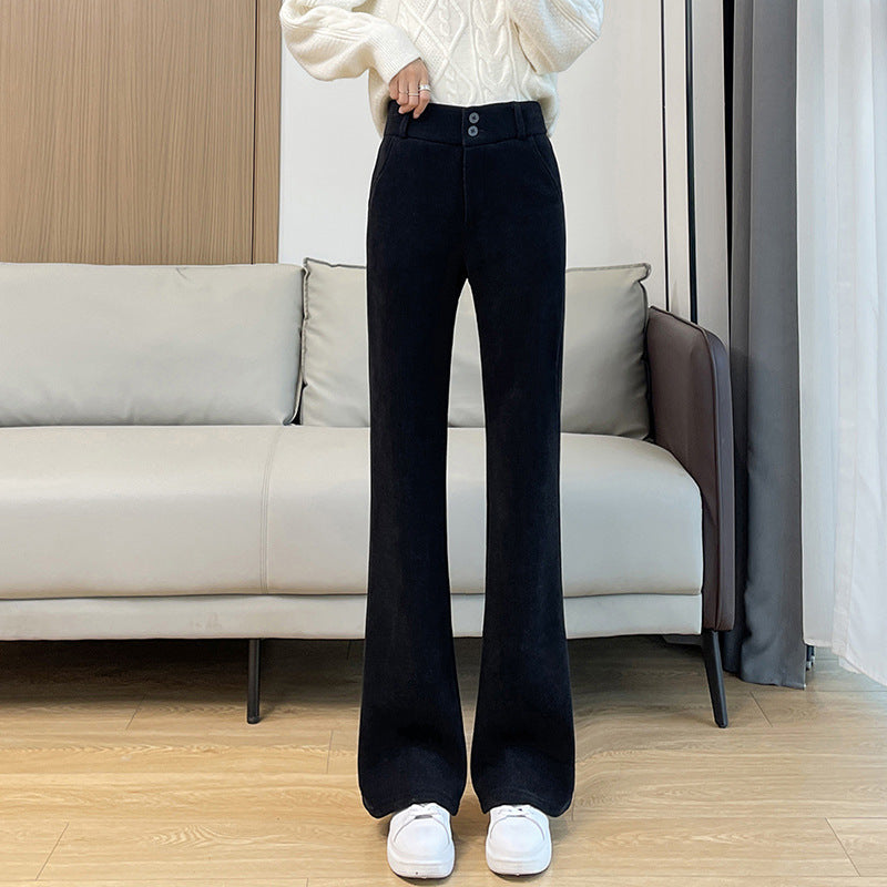 Fleece-lined corduroy pants with a slight flare