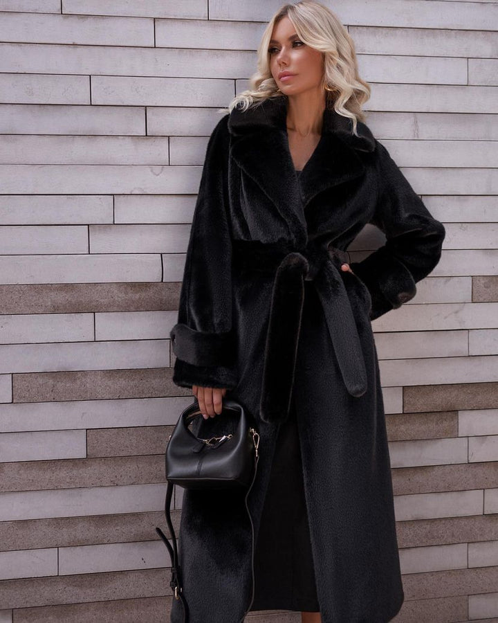 Long faux fur coat, knee-length