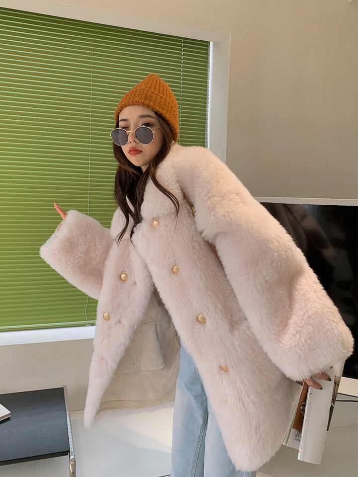 Mid-length lambskin coat for women