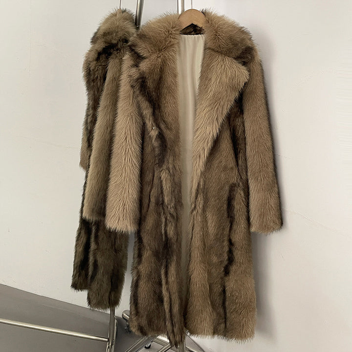 Elegant faux fur coat with lapel collar