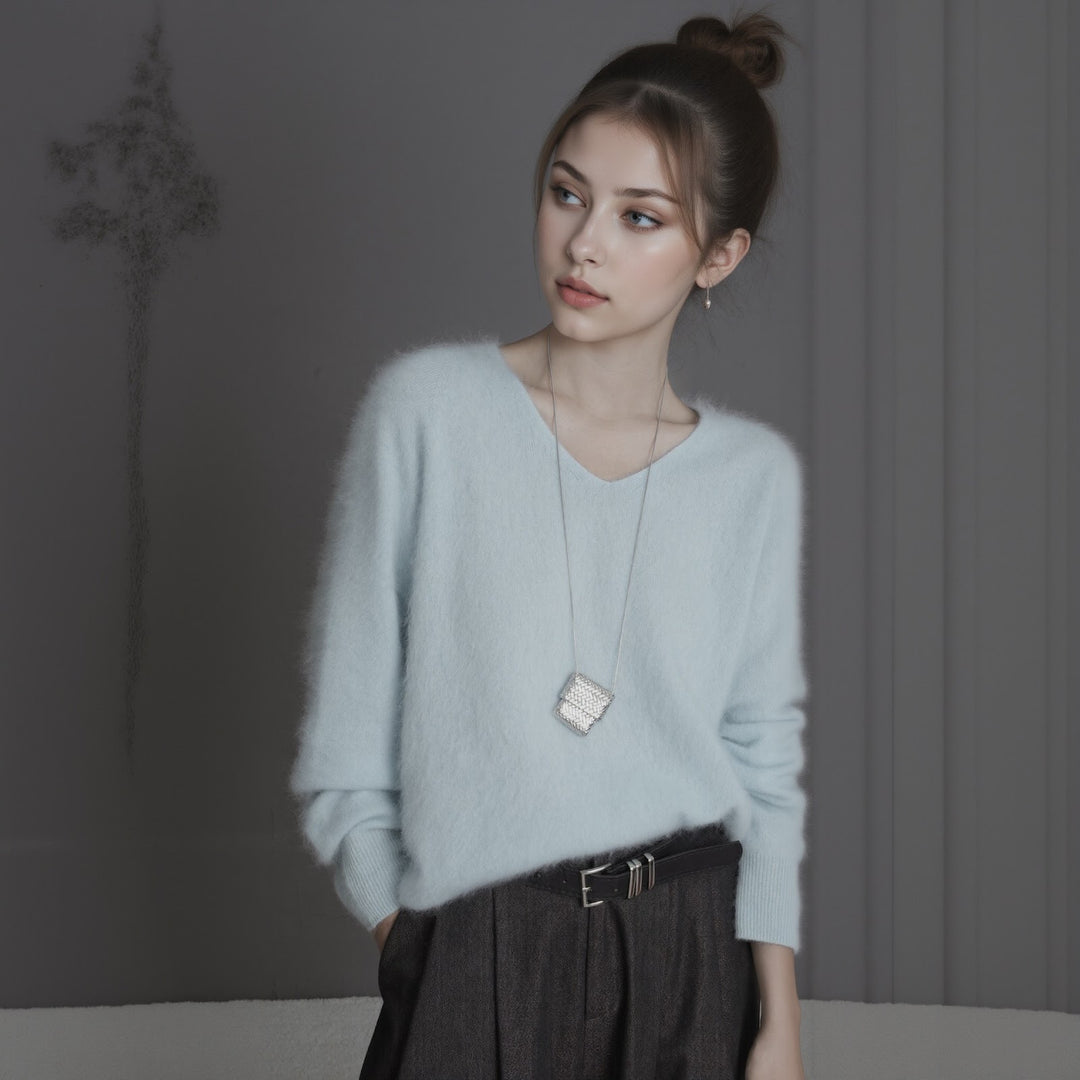 Women's wool sweater, cashmere blend, round neck
