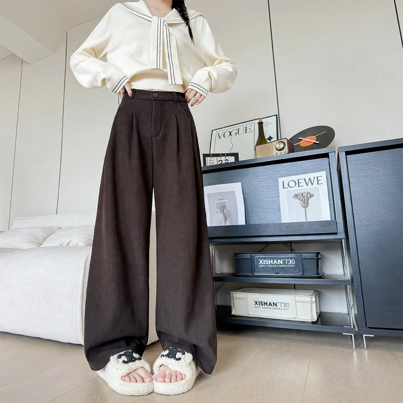 Women's corduroy trousers with wide legs and straight cut