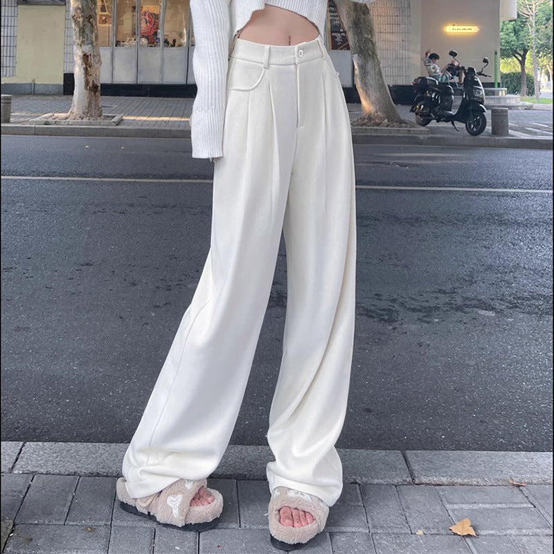 Quilted corduroy pants with wide leg, high waist