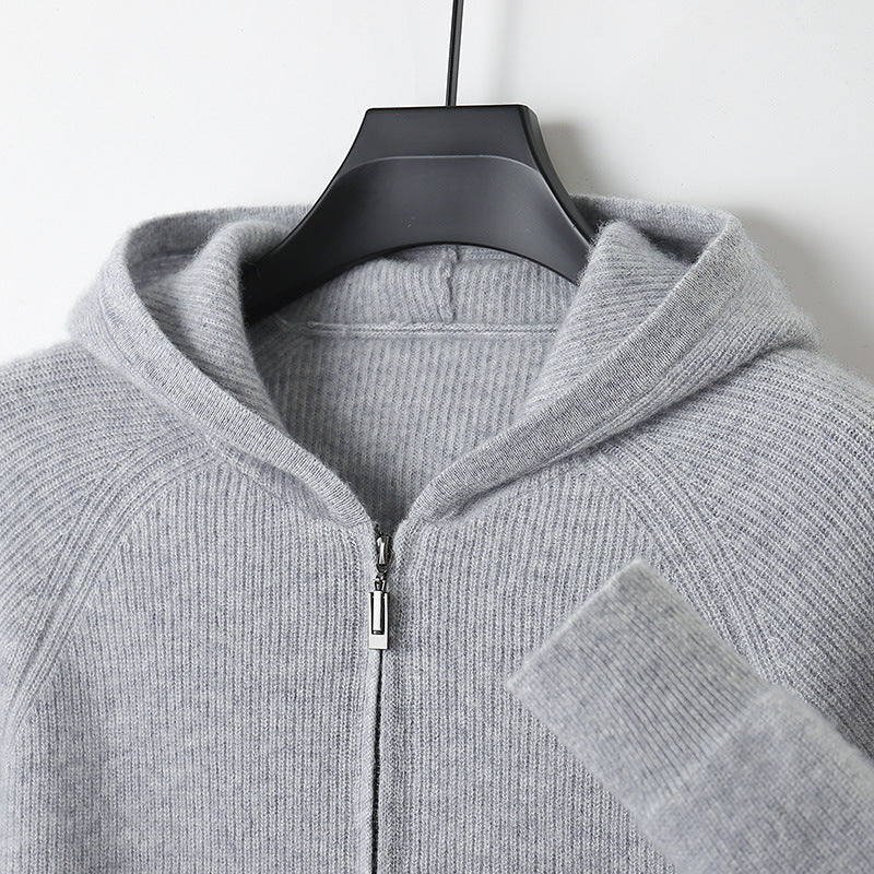 Men's hoodie cardigan, 100% wool