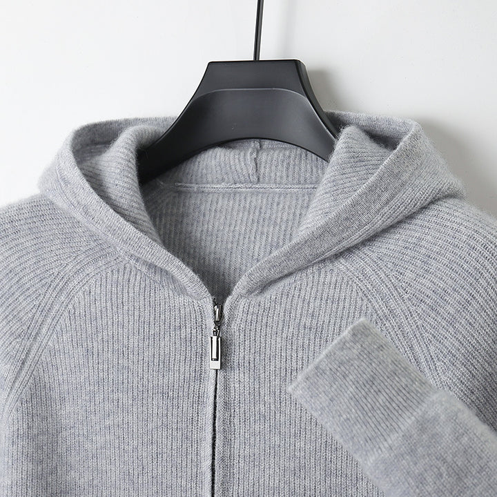 Men's hoodie cardigan, 100% wool