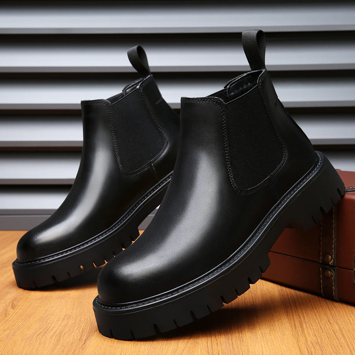 Men's leather boots, lined, slip-resistant, business style