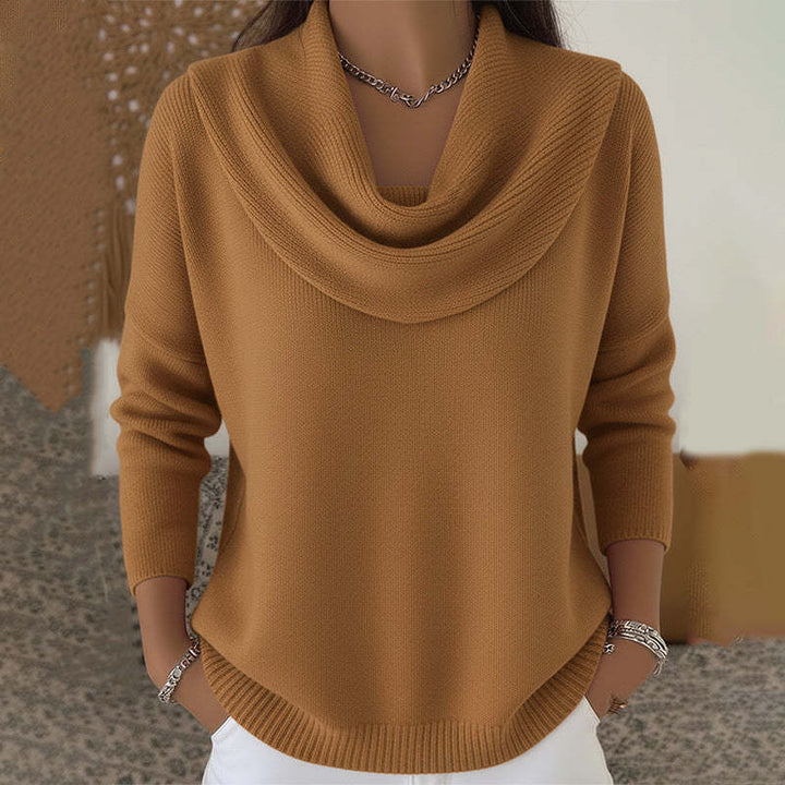 Loose pullover with wide collar, solid color
