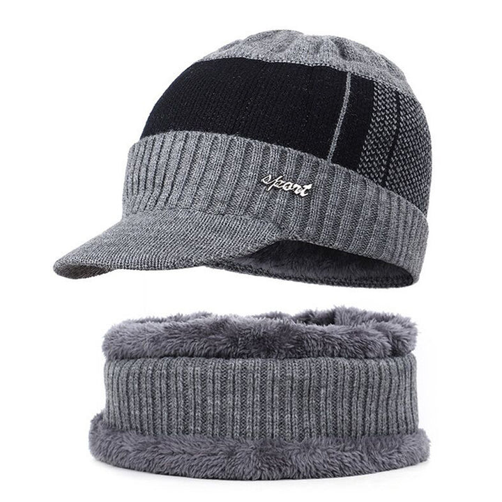 Men's knitted hat and scarf set, lined