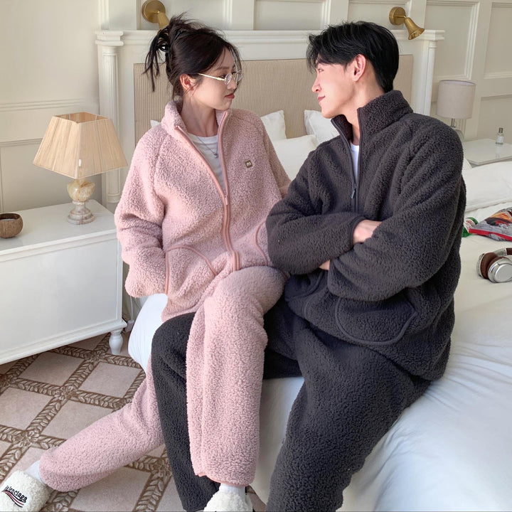 Lamb fleece imitation loungewear with zipper, unisex